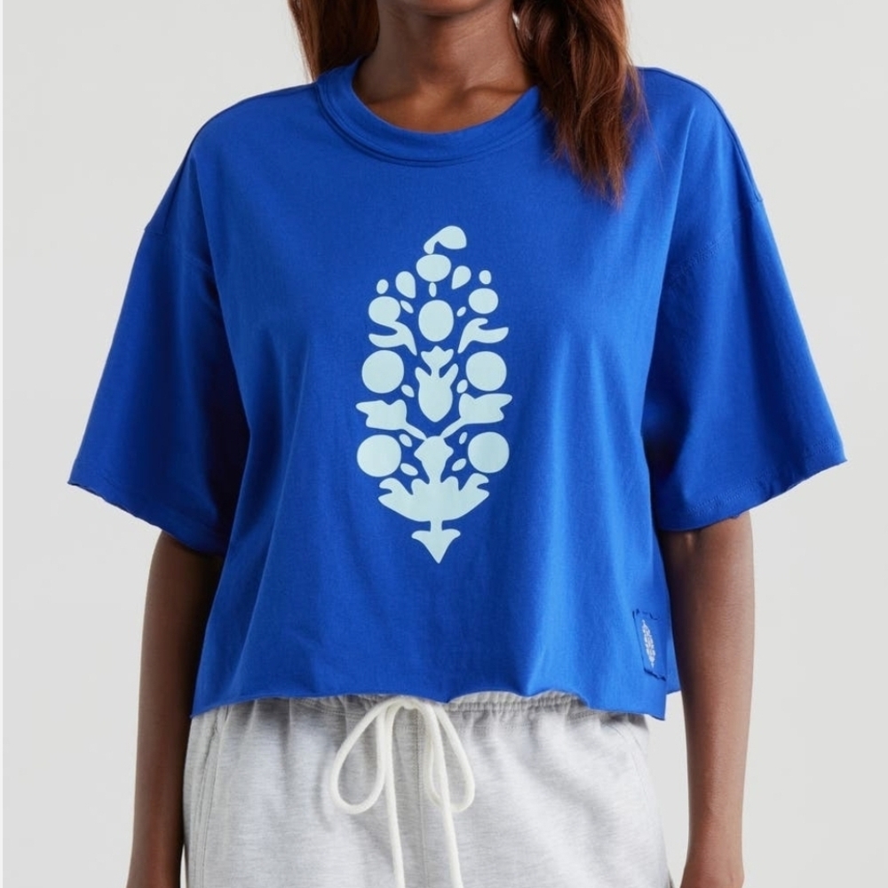 FP Movement by Free People Blue Crop Top with Graphic Design